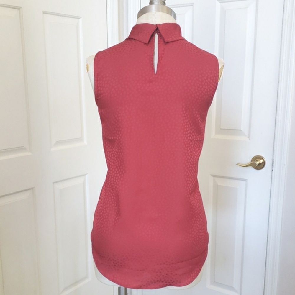 Ann Taylor Brick Red Polka Dot Jacquard Mock Neck Blouse XS Retro - Picture 4 of 8